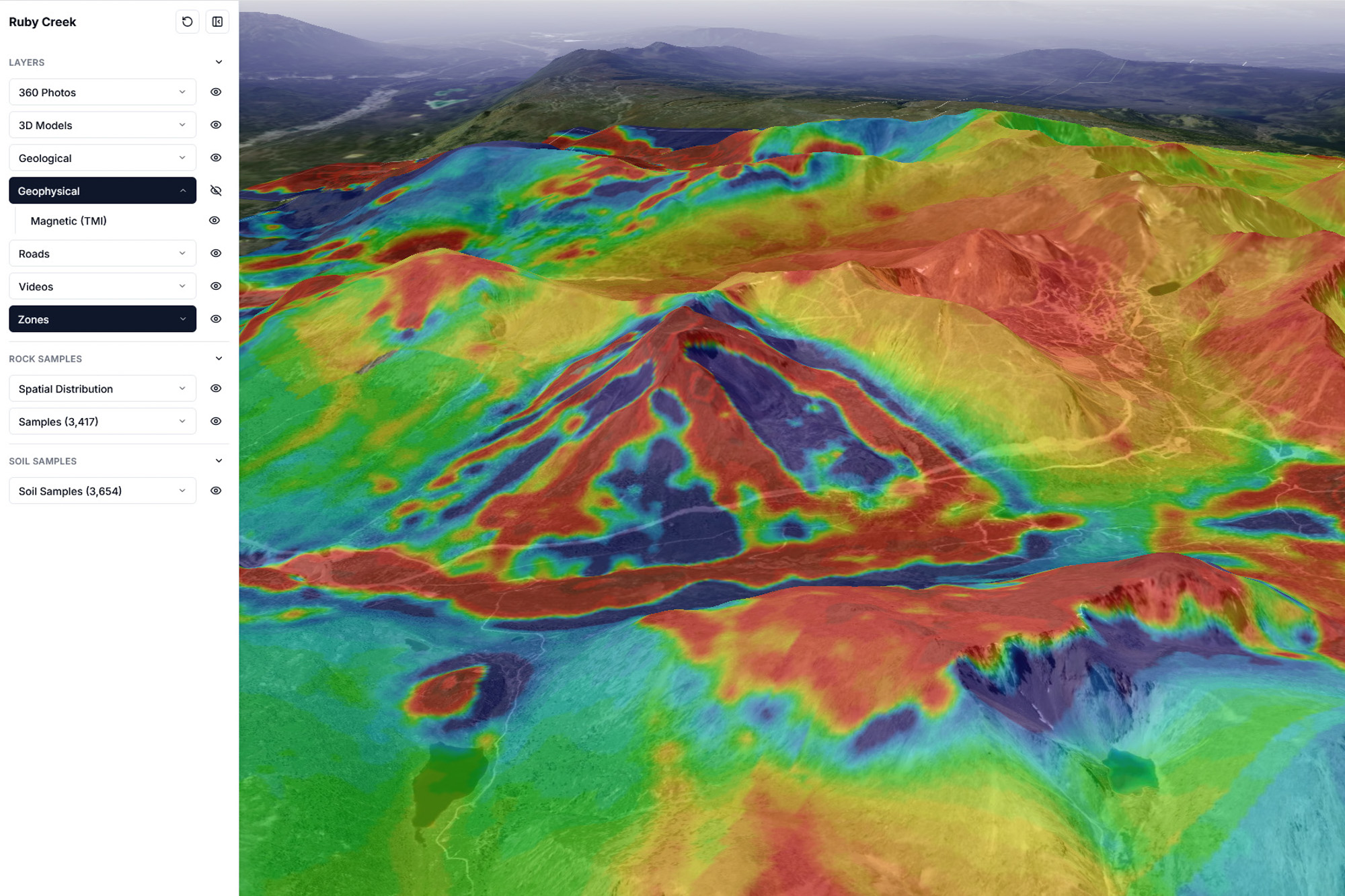 Interactive investor viewer showing layered geophysical terrain