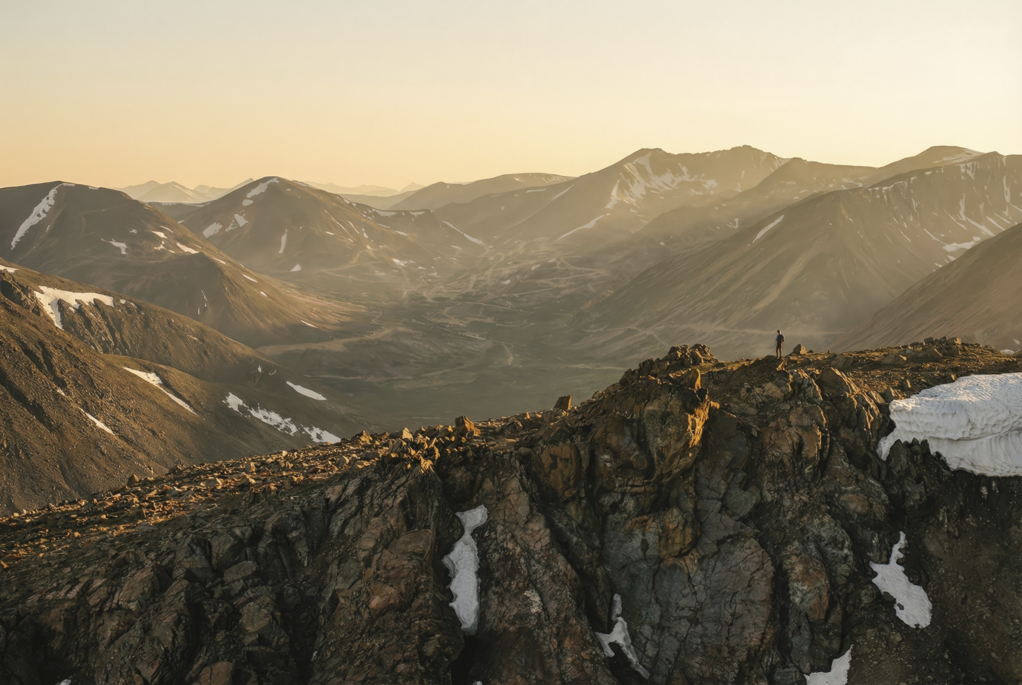 Aerial mountain landscape from active field exploration